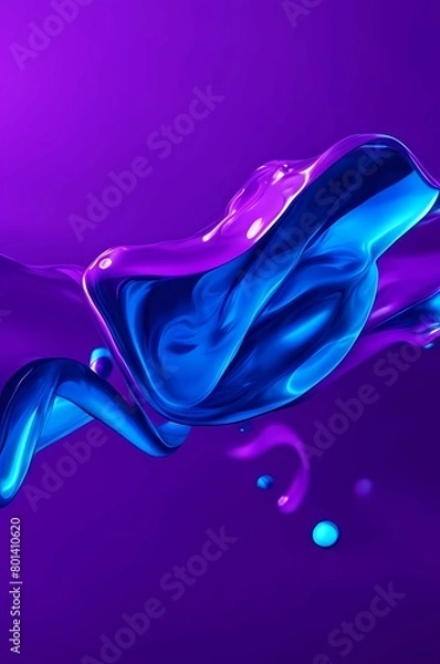 Fototapeta Abstract wavy background in purple and blue hues with a glossy, liquid metal appearance, wallpapers, or graphic design elements. Black blue purple silk satin. Сopy space for text or product 