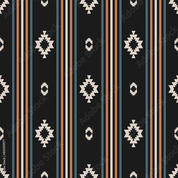 Fototapeta Western aztec geometric stripes pattern. Vector aztec geometric colorful stripes seamless pattern southwestern style. Ethnic geometric pattern use for fabric, textile, home decoration elements, etc.