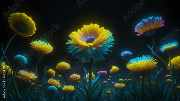 Fototapeta Striking 3D render neon  flowers ai generated