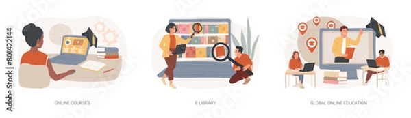 Obraz E-learning tools isolated concept vector illustration set.