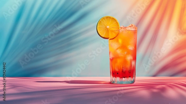 Obraz An exotic cocktail that evokes wild parties, summer, fun, and the beach, surrounded by a creative background with warm, vibrant colors in the spirit of good times.