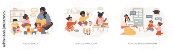 Fototapeta Early education isolated concept vector illustration set.