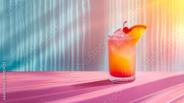 Obraz An exotic cocktail that evokes wild parties, summer, fun, and the beach, surrounded by a creative background with warm, vibrant colors in the spirit of good times.
