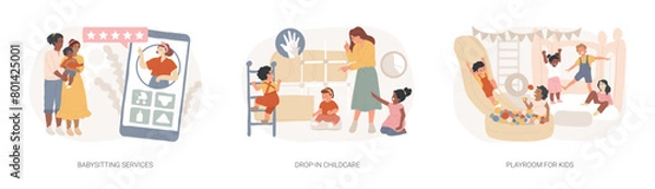 Obraz Childcare services isolated concept vector illustration set.