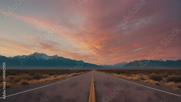 Fototapeta Empty paved road at sunset