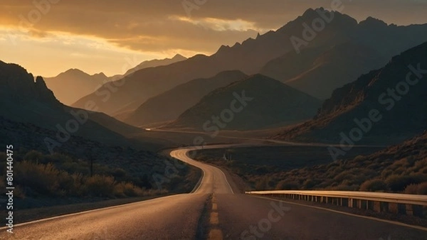 Fototapeta Empty road with mountains at sunset