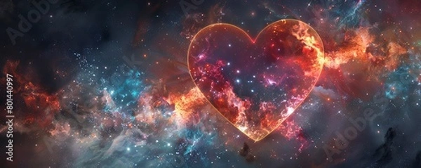 Fototapeta A celestial spectacle with love-themed galaxies arranged in a heart shape, bathed in technology-inspired hues. Ð¡osmic fusion. For Valentine's Day and International Women's Day on March 8th.