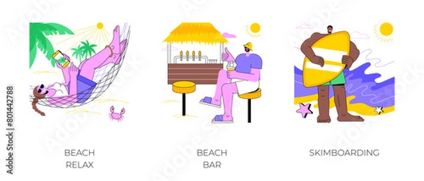 Obraz Beach activities isolated cartoon vector illustrations.