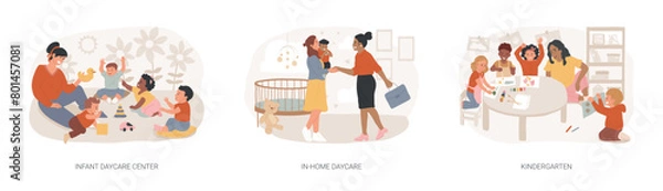 Fototapeta Childcare services isolated concept vector illustration set.