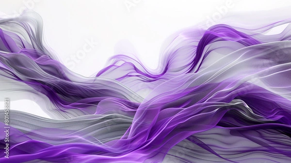 Fototapeta An ultra HD image depicting swirling waves in bright purple and soft grey, set dramatically against a white background.
