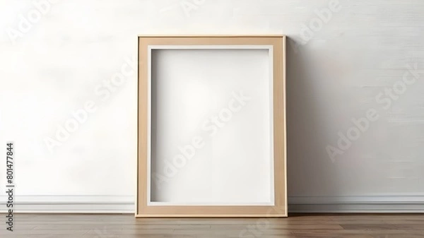 Fototapeta Empty Mock up wooden frame with white wall background