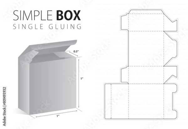 Obraz Simple packaging box die cut template with 3d preview black editable blueprint layout