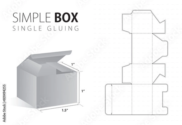 Obraz Simple packaging box die cut template with 3d preview black editable blueprint layout
