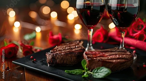 Obraz Romantic steak dinner. Generative AI
