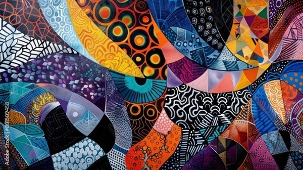 Fototapeta Kinetic Zentangle-Inspired Abstract Art with Vibrant Colors and Patterns