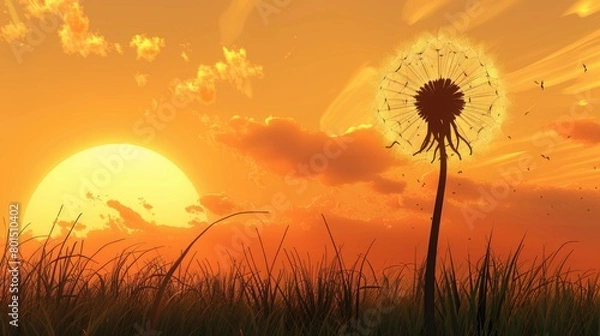 Obraz Zen sunset dandelion. Generative AI