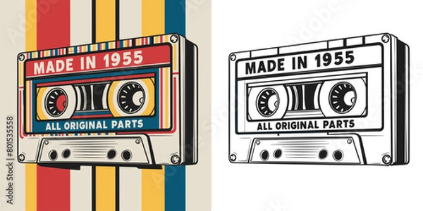 Obraz 2024 cassette tape old school retro vintage vector design, made in 1955