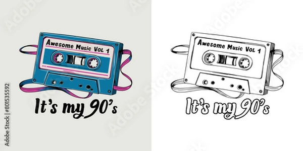 Obraz 2024 cassette tape old school retro vintage vector design, awesome music