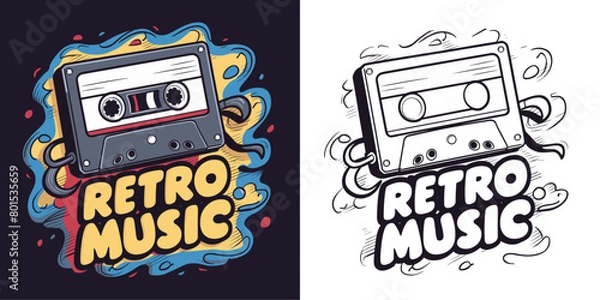 Obraz 2024 cassette tape old school retro vintage vector design, retro music