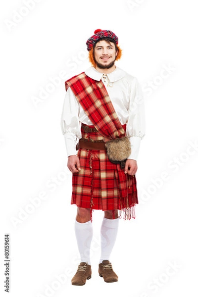 Obraz Scottish traditions concept with person wearing kilt isolated on