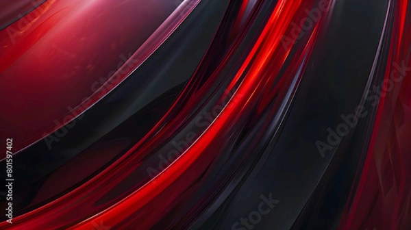 Fototapeta A minimalist yet striking abstract artwork with clean geometric lines and fluid curves in a palette of crimson red and midnight black, suggesting sophistication and elegance
