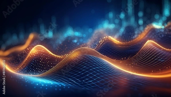 Obraz futuristic digital background for tech, AI, data, audio, graphics with waves and dots