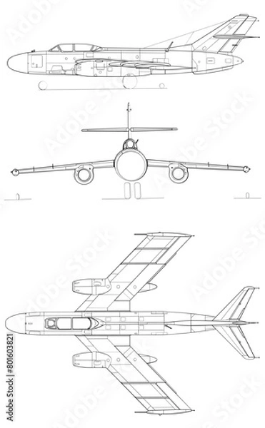 Fototapeta Yakovlev Yak-25 3-view svg vector file