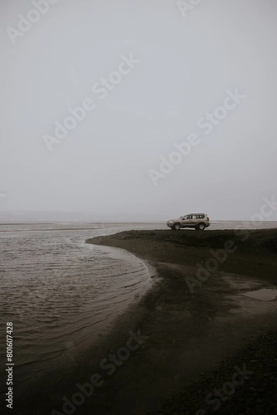 Fototapeta Peaceful beach aesthetic, parked car
