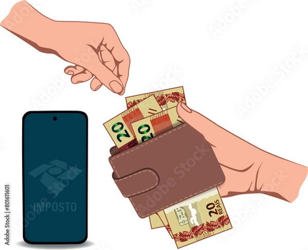 Fototapeta Imagem conceitual de impostos com uma cédula de 20 reais brasileiros, representando a tributação financeira no Brasil