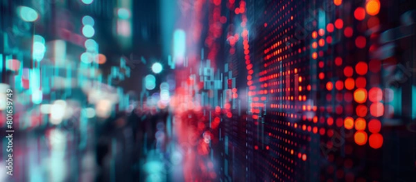 Fototapeta Abstract blur of a digital screen displaying rapidly changing stock market prices, symbolizing online trading and e-commerce analytics, ecommerce background, with copy space