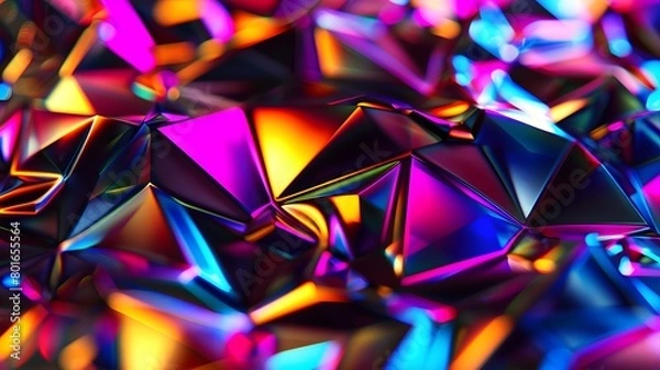 Fototapeta Modern 3D backdrop with moving holographic neon geometrical wavy pattern—a blend of technology and art. Perfect for backgrounds, banners, wallpapers, posters, and covers.