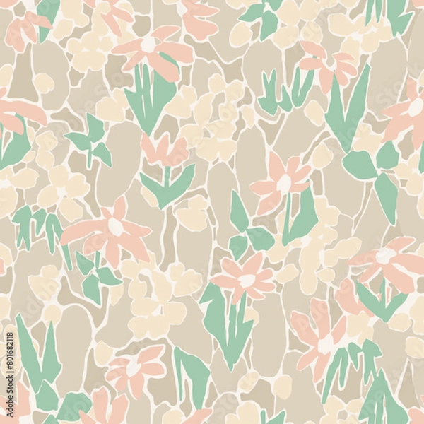 Fototapeta Vector floral seamless repeat pattern digital artwork 