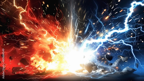 Obraz " 赤と青の戦う雷のバックグラウンド "