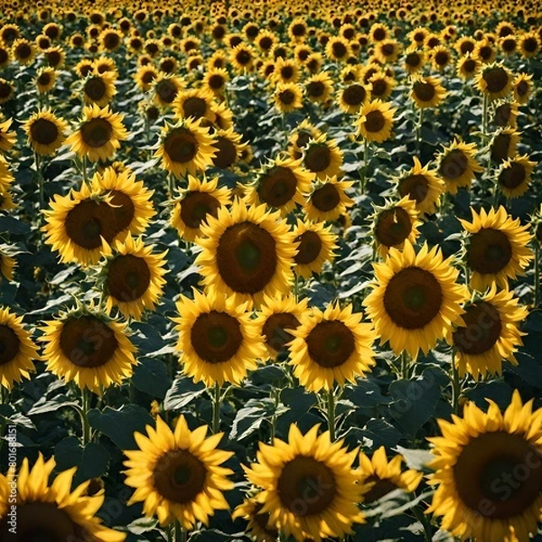 Fototapeta Landscape photo with lots of sunflowers in the field.