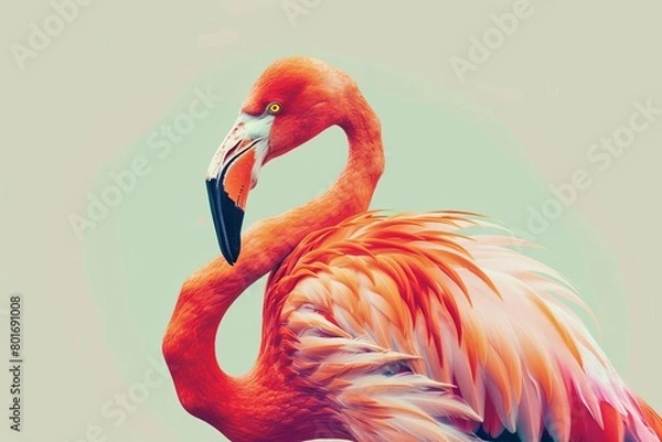 Fototapeta Craft a high-angle view of a flamingo in a minimalist, abstract style, using clean lines and bold colors to create a striking and unique image that would be ideal for a trendy magazine cover or artist