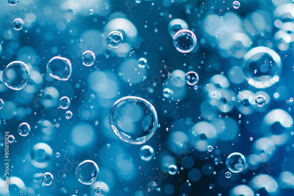 Fototapeta Bubbles in water on blue background, Generative Ai