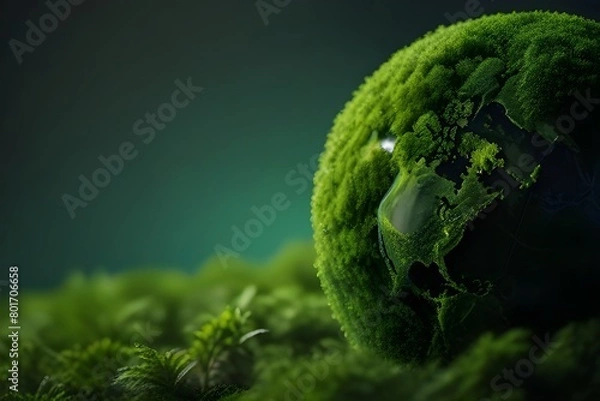 Fototapeta Green planet in free nature. Symbolic for Corporate ESG goals and a renewable sustainable Supply Chain Generative AI 