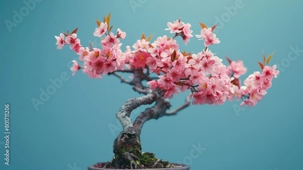 Obraz peach tree bonsai, blue background