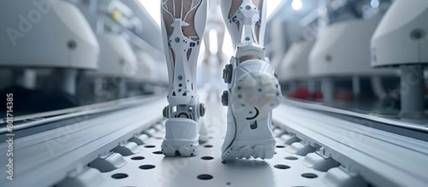 Fototapeta Brain Controlled Exoskeleton Enabling Paralyzed Individuals to Walk Again with Futuristic Robotic Mobility Assistance