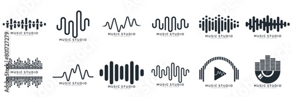 Fototapeta Set of Radio Wave icon. Sound waves set. Modern sound equalizer. Radio wave icons. Volume level symbols. Music frequency. vector illustration