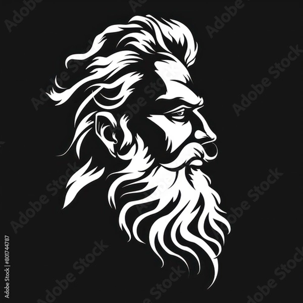 Fototapeta zeus head, white on black vector logo