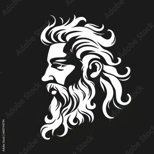 Fototapeta zeus head, white on black vector logo
