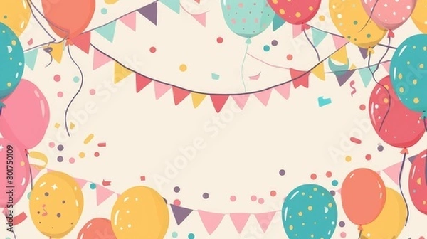 Fototapeta A vibrant celebration background with balloons and confetti