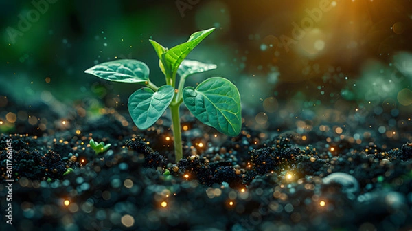Fototapeta Harmony of Nature and Technology: Sustainable Seed Planting and Digital Technology Fusion in UHD Image Style in 8K 
