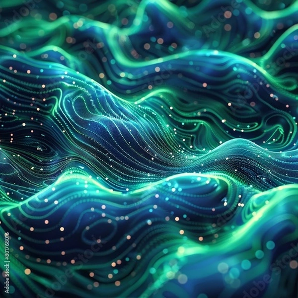 Fototapeta The neon green patterns and shapes in the art piece were created by artificial intelligence.