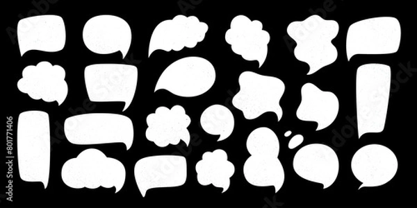 Fototapeta Speech bubbles. Set of speech bubble isolated on black background. White speech bubble collection of different shapes on black. Speech bubbles textured