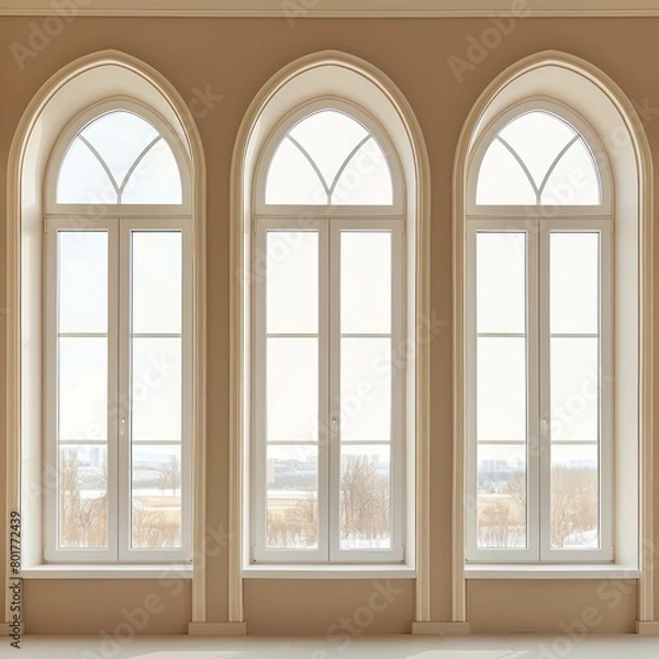 Fototapeta windows white arches beige color
