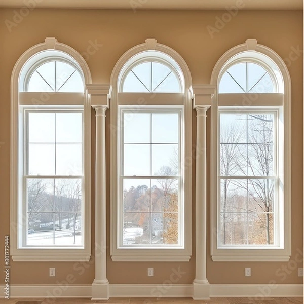 Fototapeta windows white arches beige color