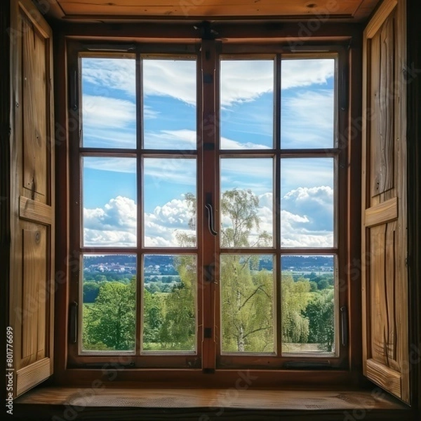 Fototapeta square window with a beautiful view outside