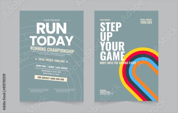Obraz Running event double poster template. Poster design with abstract running track on stadium with lane. Running event social media post. Eps vector illustration.

